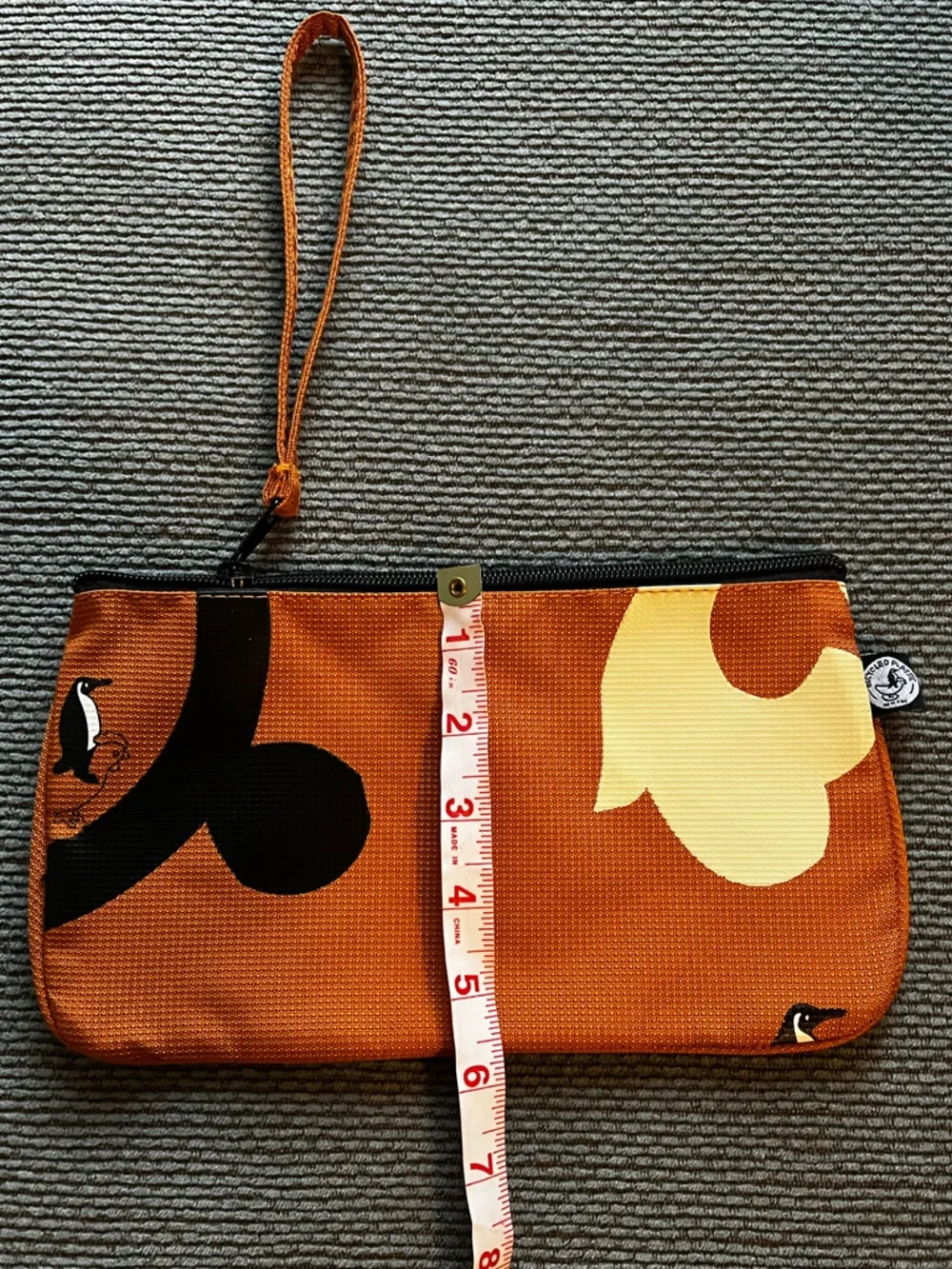 Penguin Print Orange Recycled Plastic Wristlet Clutch Pouch
